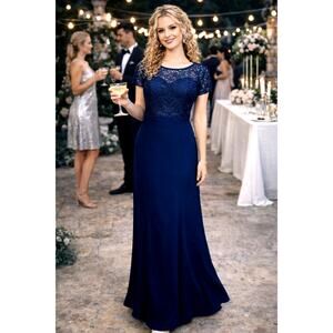Jenny Packham Victorian Sequin Lace & Crepe Trumpet Gown - Midnight - size 14